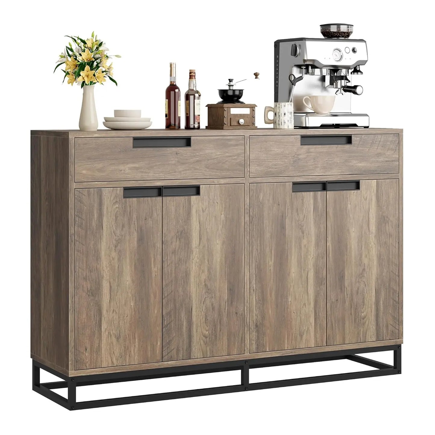 55" Buffet Cabinet with Storage, 2 Drawers and 4 Doors