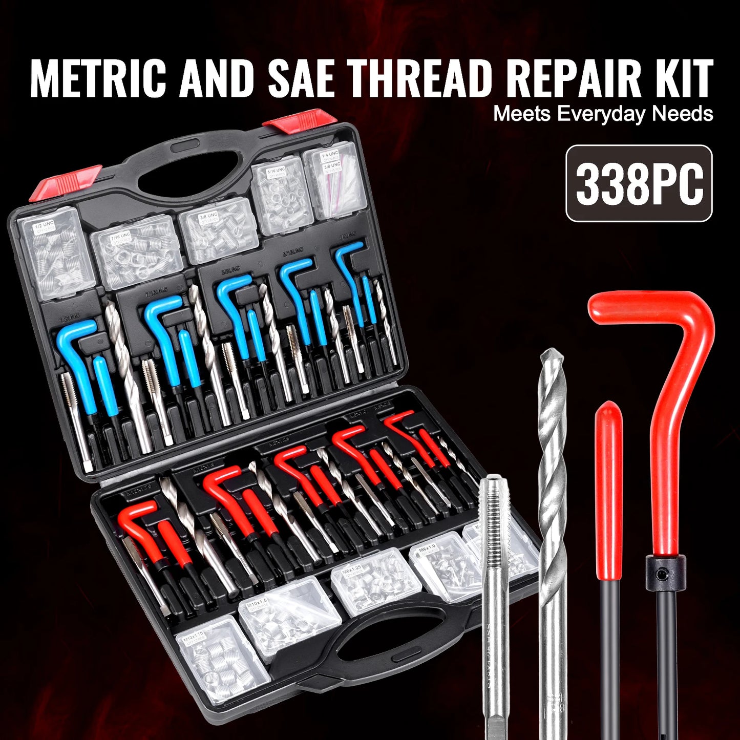 Helicoil Thread Repair Kit SAE and Metric Rethreading Tool Kit