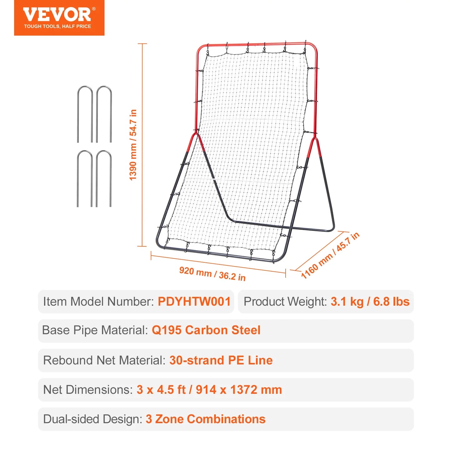 VEVOR Baseball And Softball Pitchback Net 3 x 4.5 ft PitchBack Baseball Pitching Nest three-Way Baseball Softball