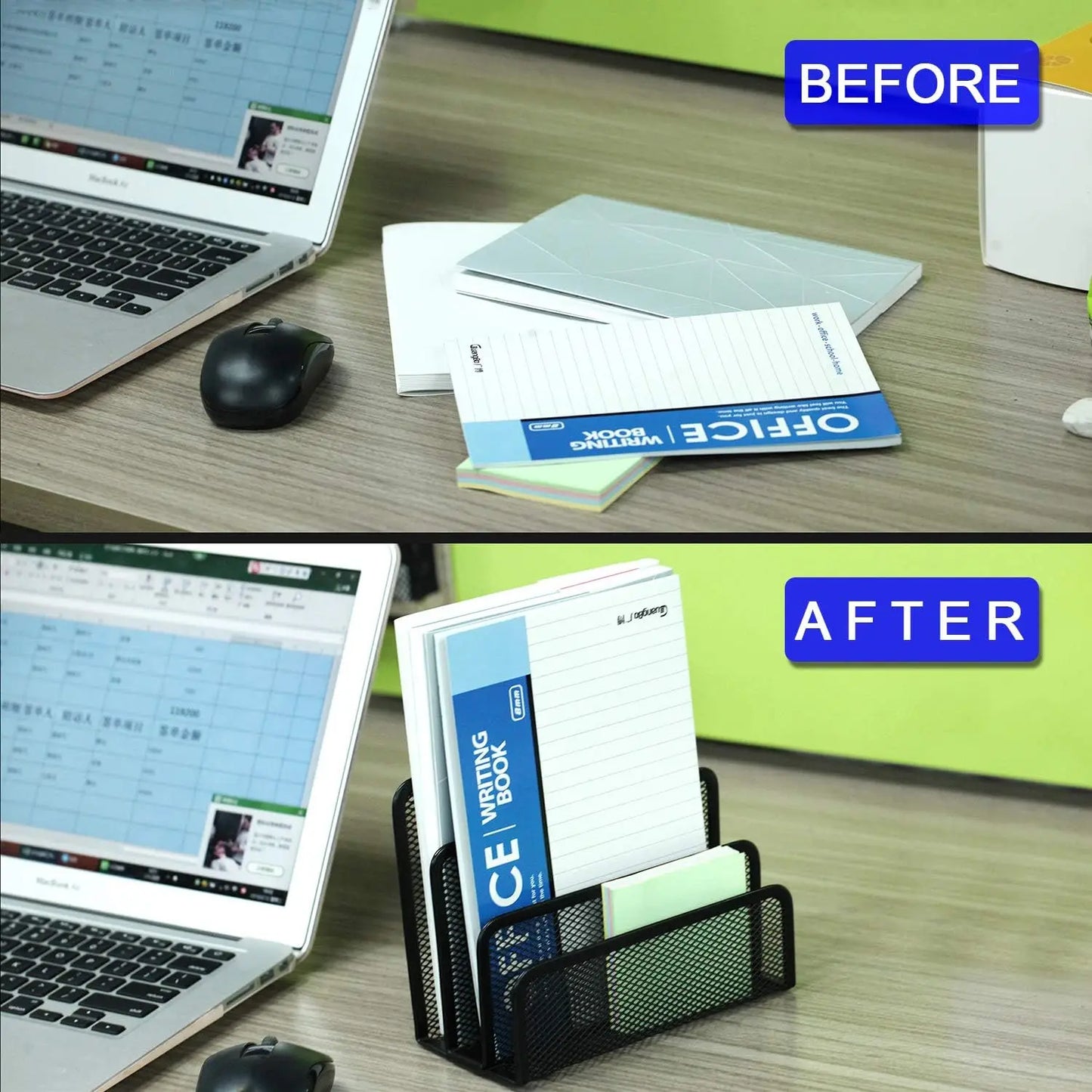 Desk Mail, Paper, File Organizer with 3 Metal Mesh Compartments for Home or Office Desktop