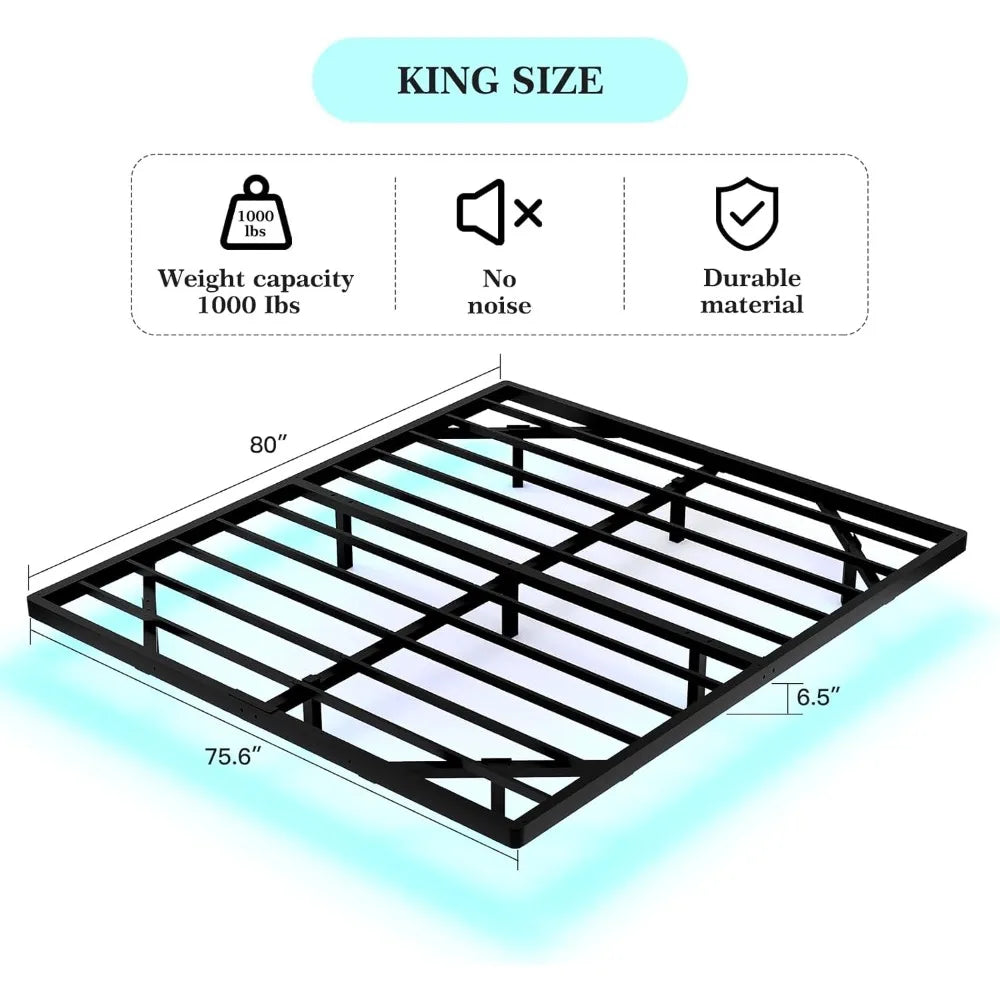 King Size Floating Bed Frame with Smart LED Lights