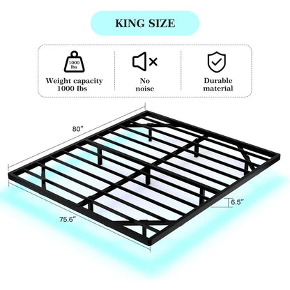 King Size Floating Bed Frame with Smart LED Lights