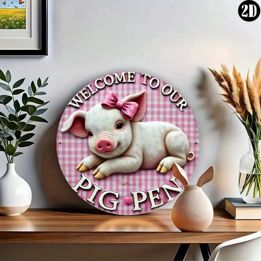 "'Welcome To Our Pig Pen' Vintage Metal Sign – Rustic Farmhouse Decor | Durable Iron Wall Art for Kitchen & Home"