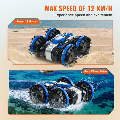 Blue/Yellow Amphibious RC Car/Boat 2.4GHz 12 km/h 360° Rotating Stunt Car Water Beach Pool Toy
