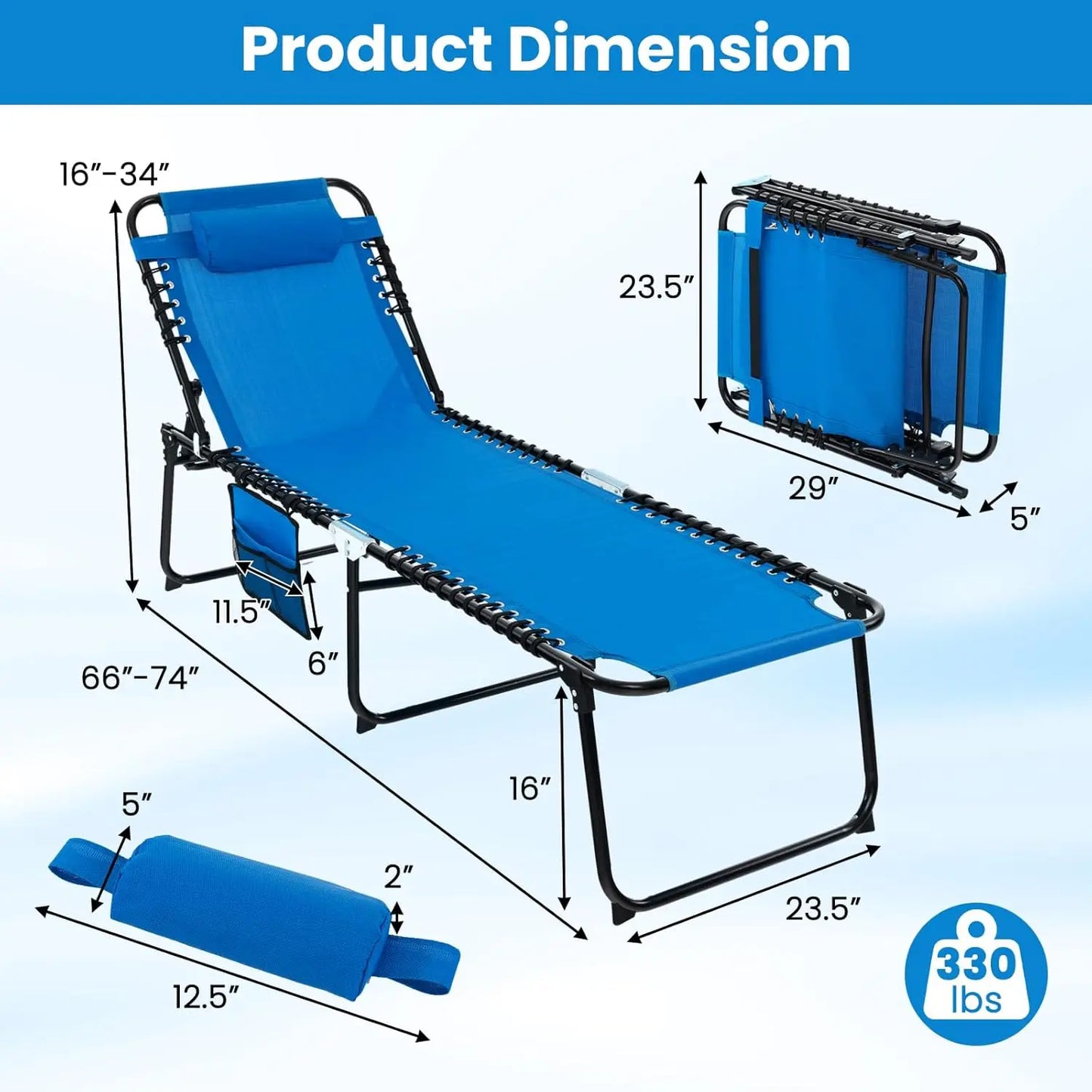 Lounge Chairs for Outside, Extra High Folding Beach Tanning Lounger with Adjustable Backrest, Customized