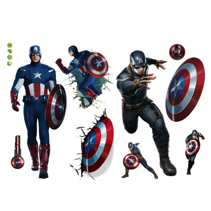 Spiderman, Captain America, Hulk Heroes Wall Stickers For Kids Room Cartoon Movie Mural Art Decals