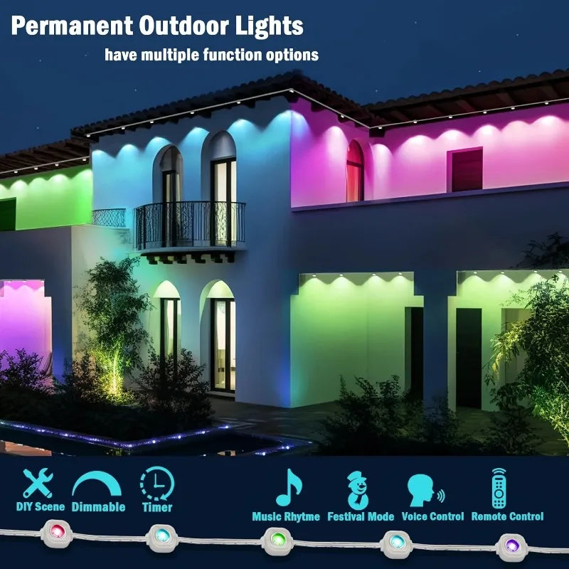 Permanent Outdoor LED Light String Strip for Your Eaves APP Smart Control, DlY Auto Scene Lighting Effects