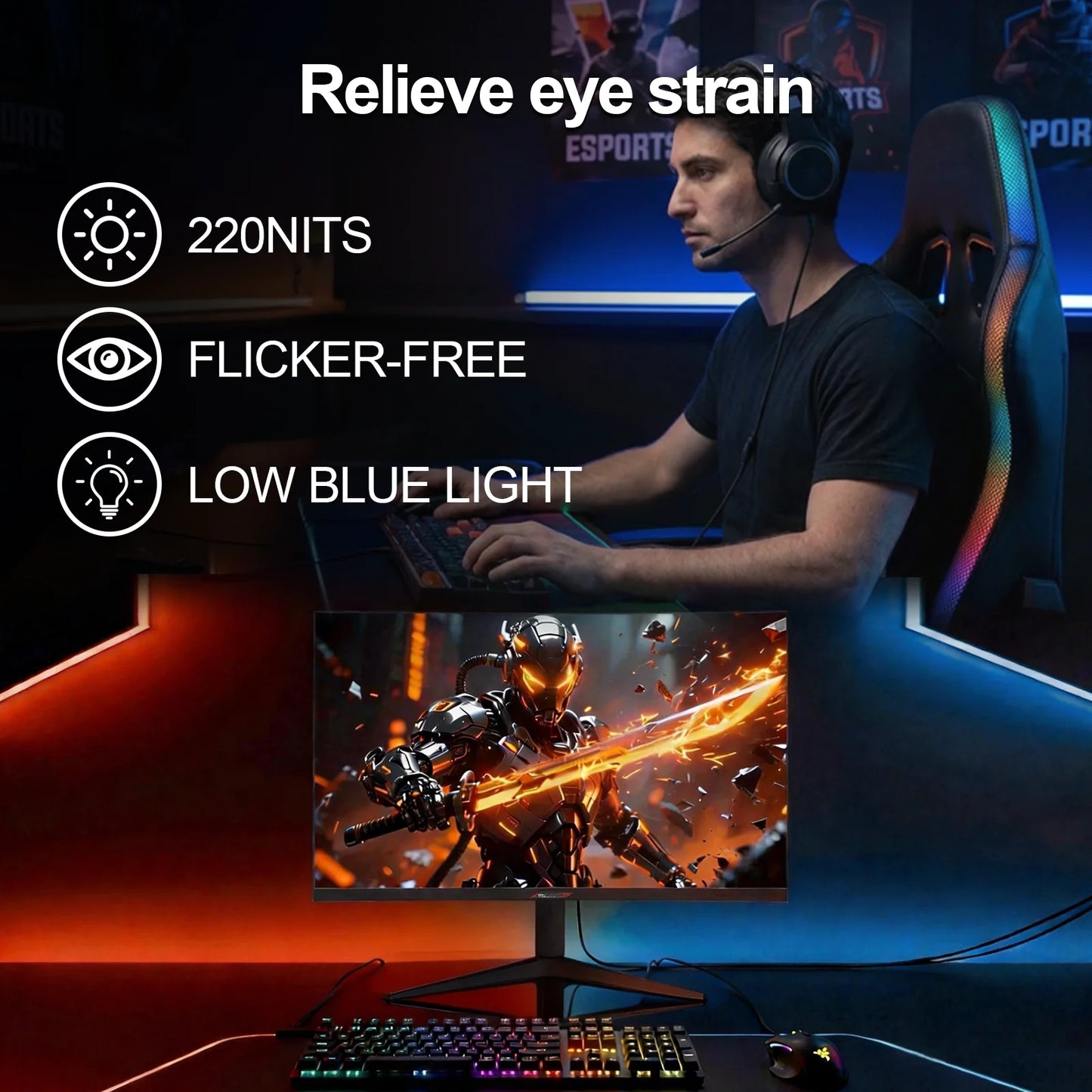 Reletech Monitor 23.8Inch 180Hz Curved Gaming Monitor 3000R FHD VA Panel 4000∶1 HDMI/DP Borderless Screen FreeSync