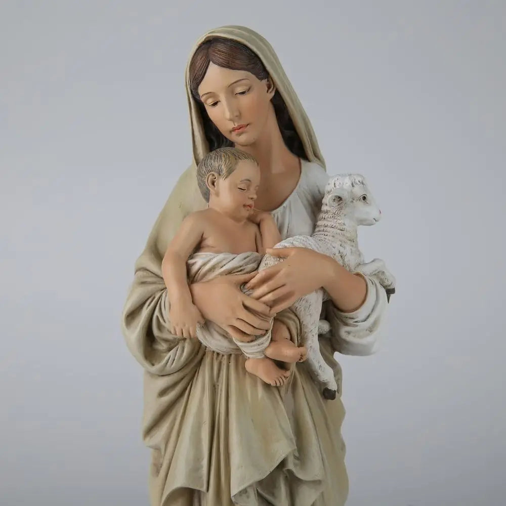 Handcrafted 13 inch Catholic Madonna Statue With Lamb, Religious Decor for Home