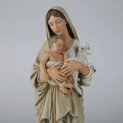 Handcrafted 13 inch Catholic Madonna Statue With Lamb, Religious Decor for Home
