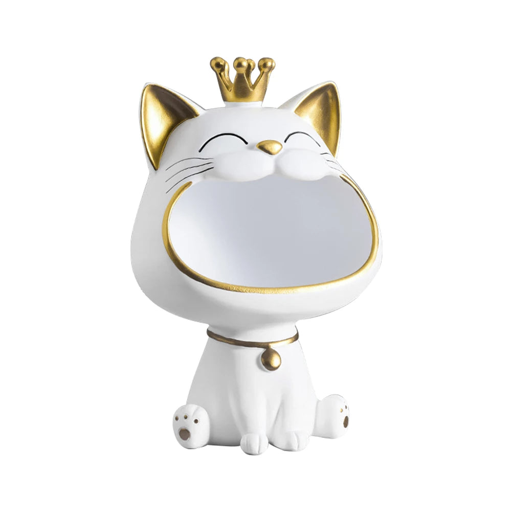 Laughing Cat Statue for Desktop Accessories Storage