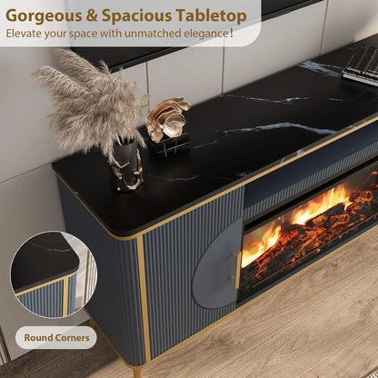 Modern Fluted TV Stand with Electric Fireplace for up to 80'' TVs Luxury Customizable Media Entertainment Center