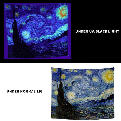 Starry Night Blacklight Tapestry by Van Gogh Wall Art for Bedroom Aesthetic