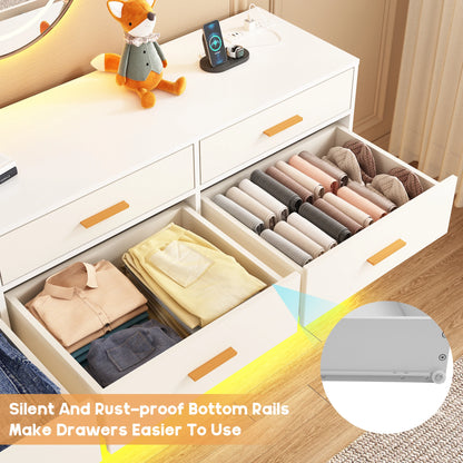 63 inch, 12 Drawer Dresser for Bedroom with Power Outlets & LED Lights