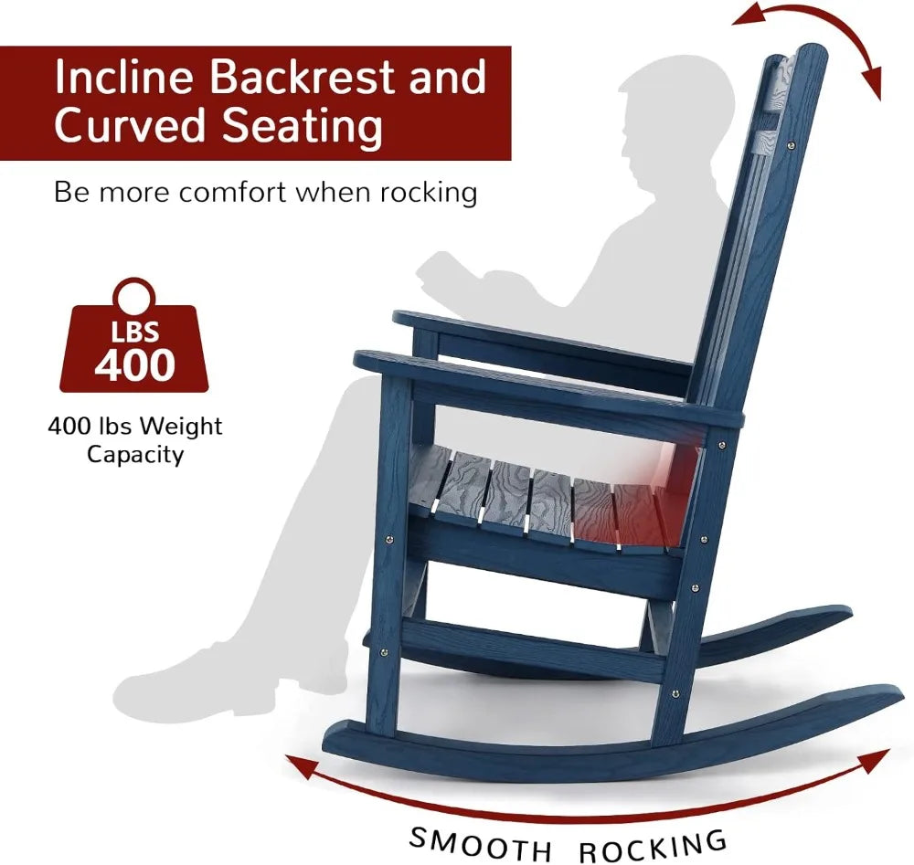 All-Weather Outdoor Rocking Chair, Porch Rocker with 400 lbs Weight Capacity, for Backyard, Fire Pit, Lawn, Garden and Indoor
