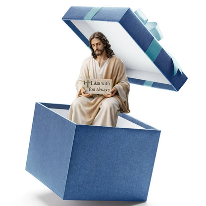 Jesus Resin Desk Companion Figurine with I Am with You Always Sign Jesus Statue for Car Dashboard Home Office Table Decor