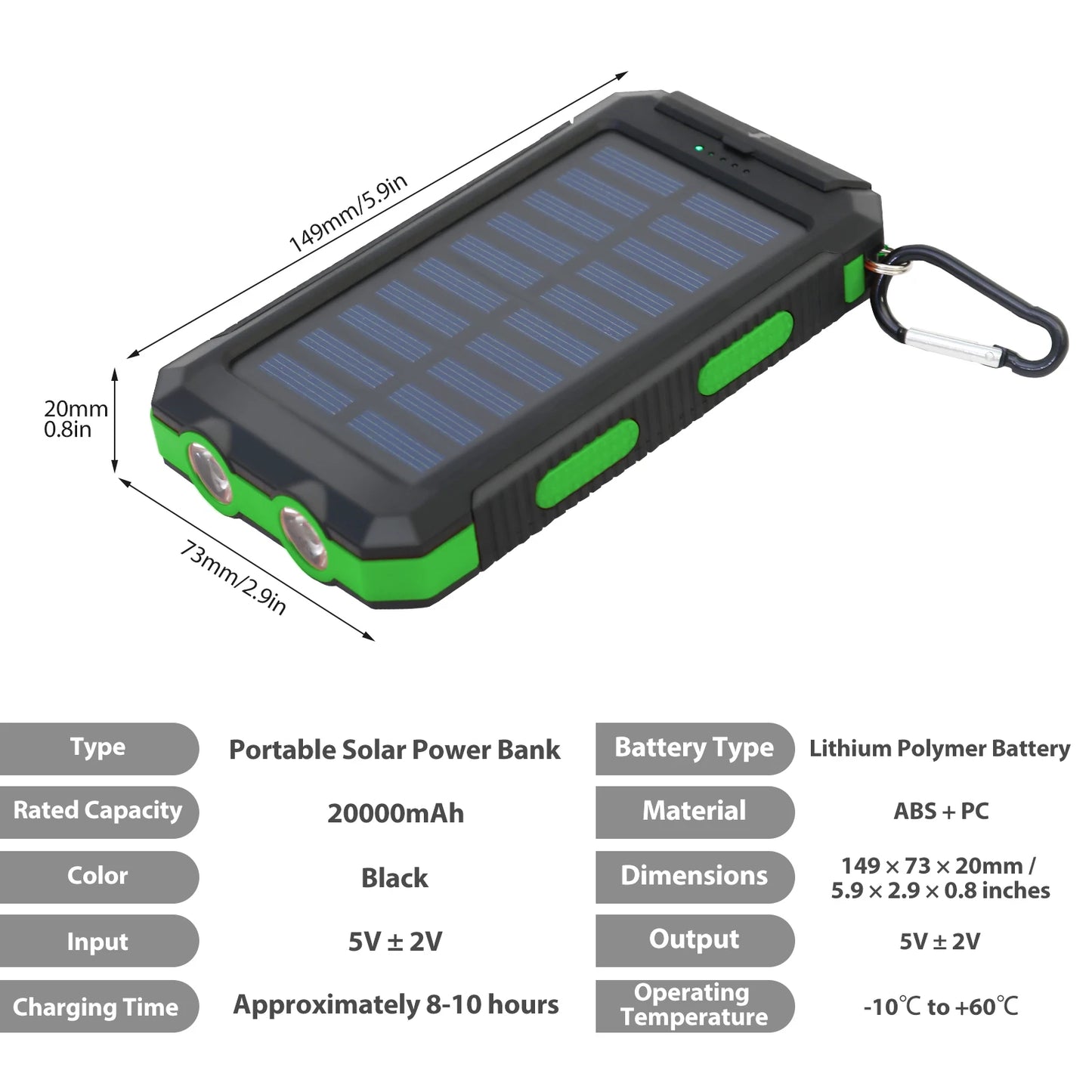 20000mAh Solar Power Bank