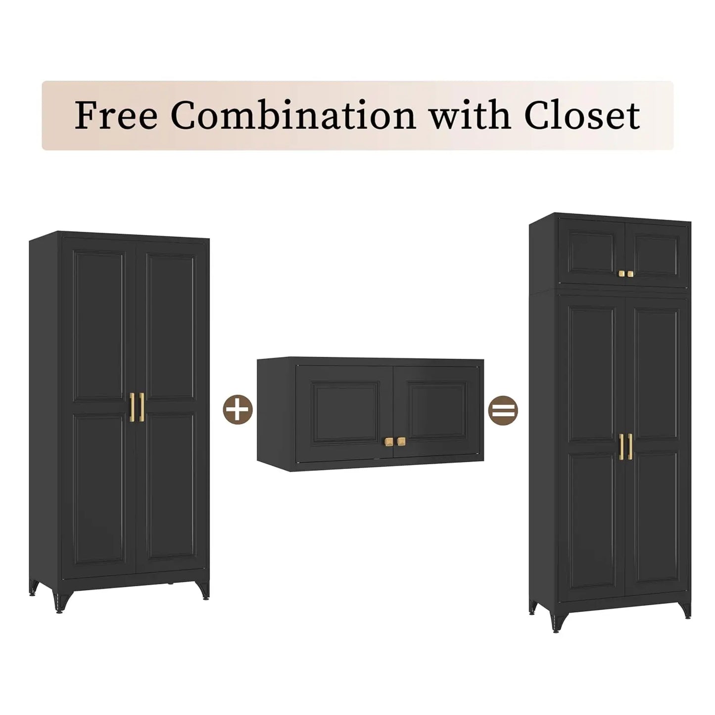 86" Metal Wardrobe Cabinet, Black Armoire Wardrobe Closet with Hanging Rod, Clothes Storage Cabinet