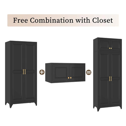 86" Metal Wardrobe Cabinet, Black Armoire Wardrobe Closet with Hanging Rod, Clothes Storage Cabinet