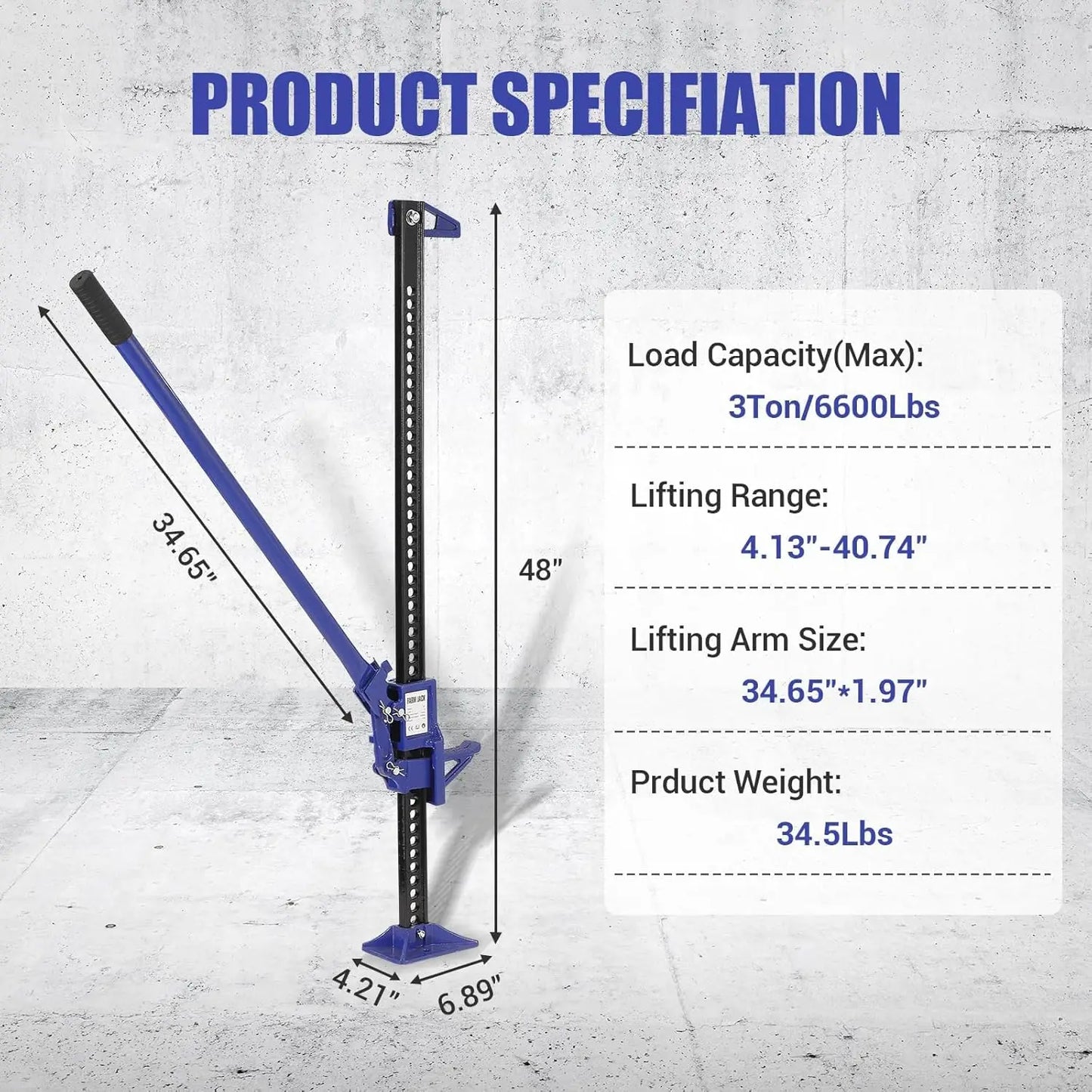 48" High-Lift, 3 Ton Jack