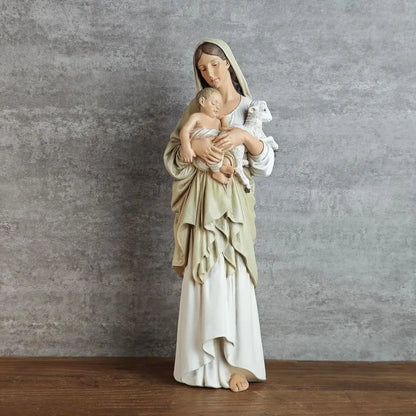 Handcrafted 13 inch Catholic Madonna Statue With Lamb, Religious Decor for Home