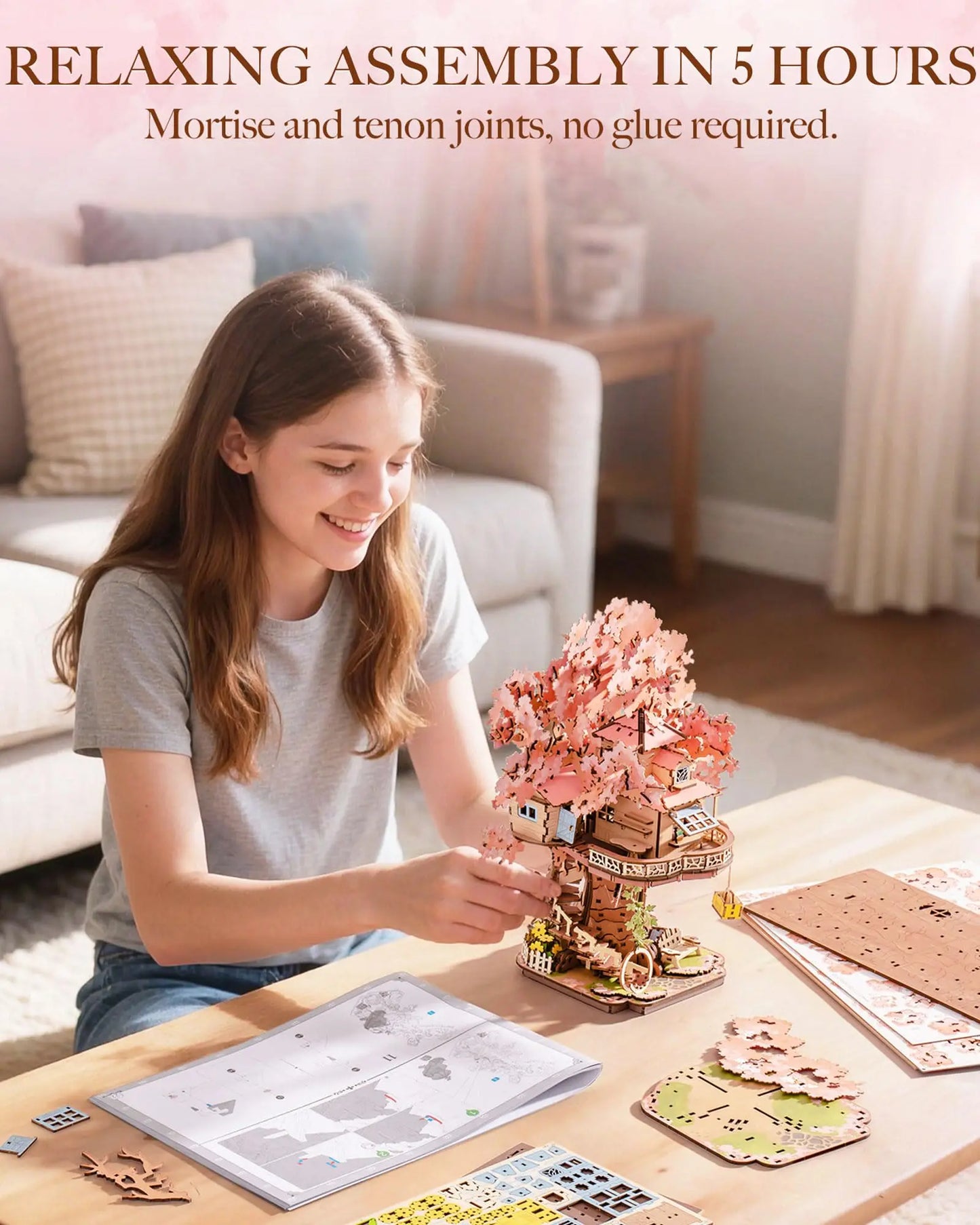Sakura Tree House 535pc 3D Wooden Puzzle Model Kit