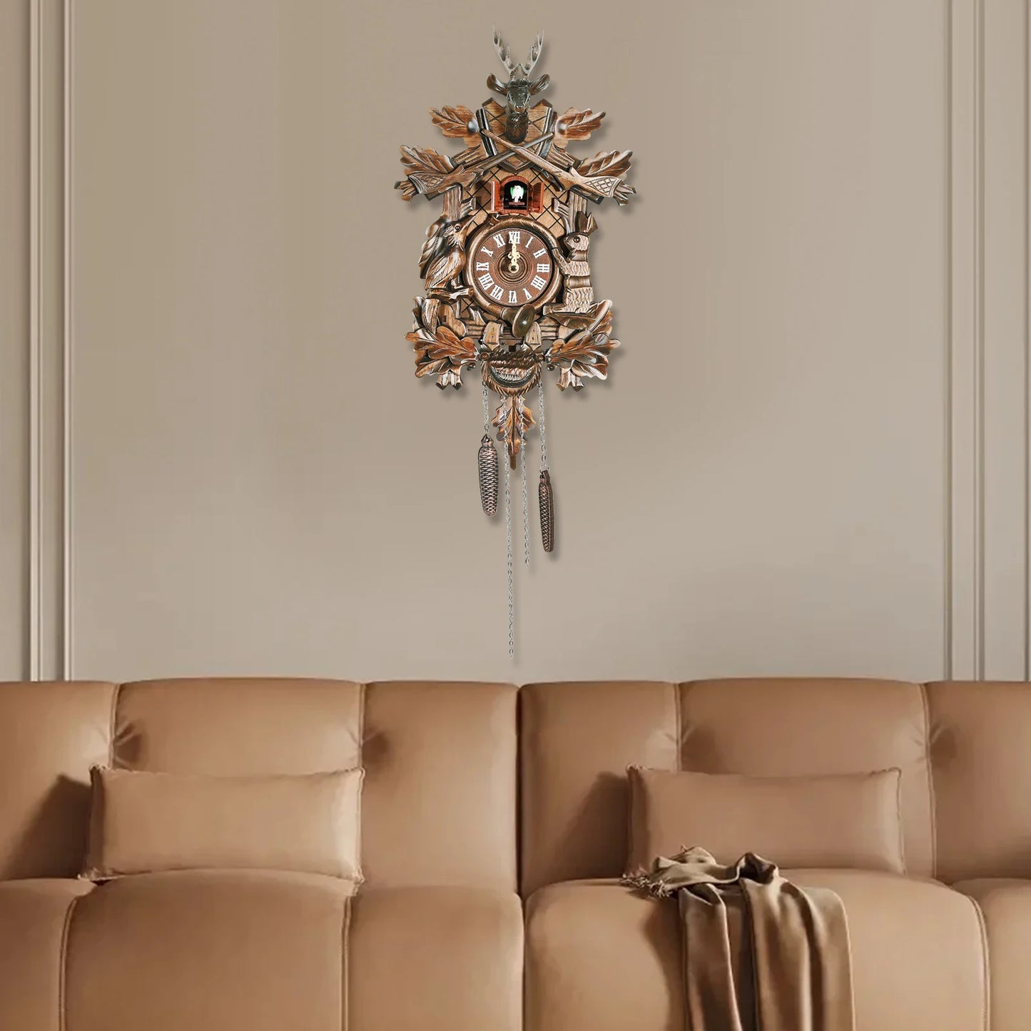 Forest Nordic Style Retro Wooden Cuckoo Wall Clock