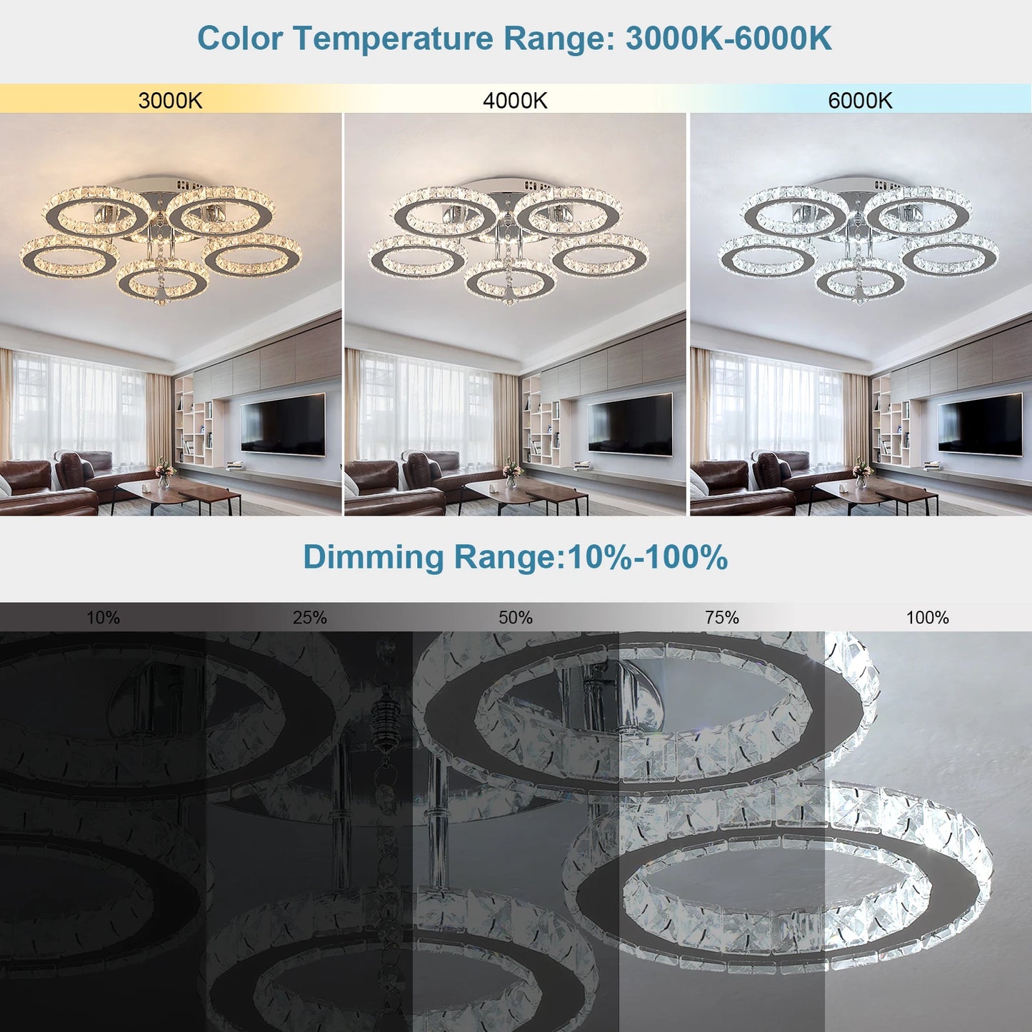 Crystal LED Ceiling Chandelier With Remote Control