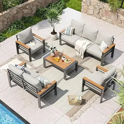 Aluminum Patio Furniture Set 7 Seats, Oversized Outdoor Sectional with Washable Thick Cushions, Coffee Table and Waterproof Covers