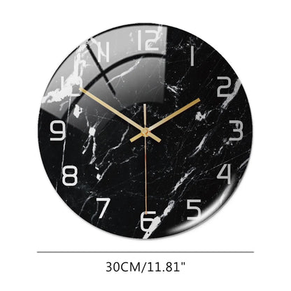 Luxury 3D Acrylic Black and Gold Marble Pattern Wall Adhesive Clock With Metal Needles Decor