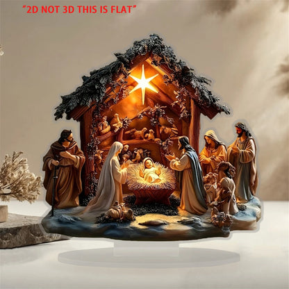 Religious Christmas Nativity Scene Tabletop Decoration with 2D Flat Design - Creative Christian Holiday Decor for DeskTop