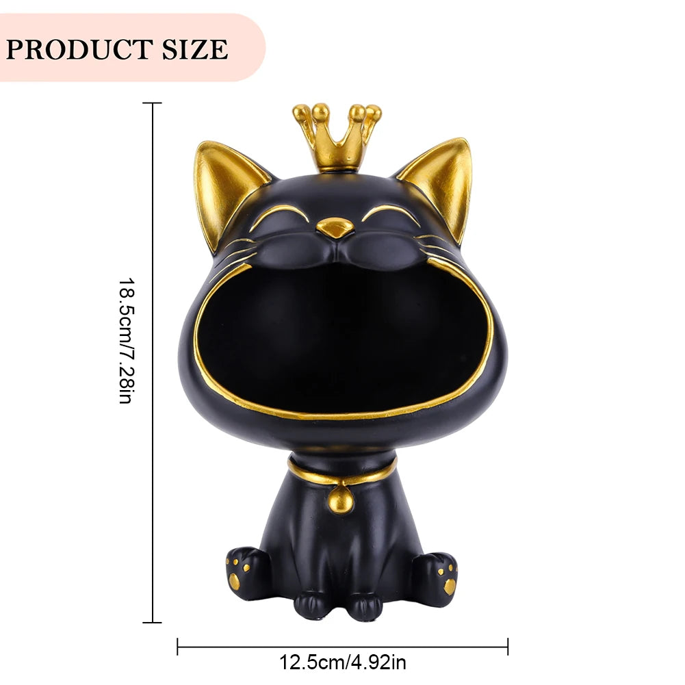 Laughing Cat Statue for Desktop Accessories Storage