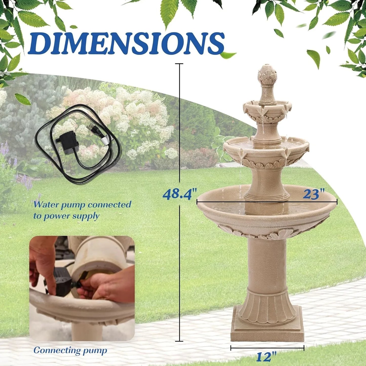 Outdoor Water Fountain 48.4''H for Garden Décor