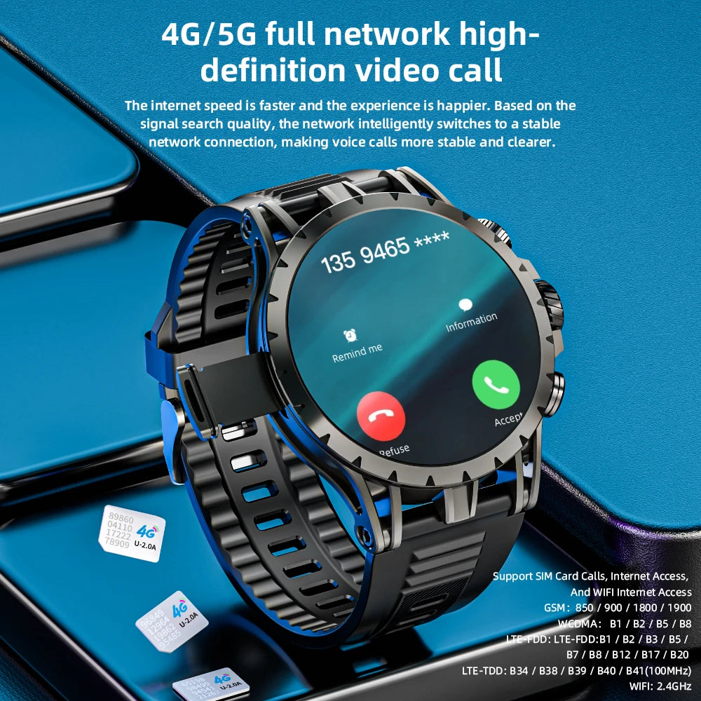 Android Smart Watch, Phone: AMOLED Screen, Rotating Camera, 4G Phone Calls, Watch WiFi Video,  Make Calls and Fitness Tracker