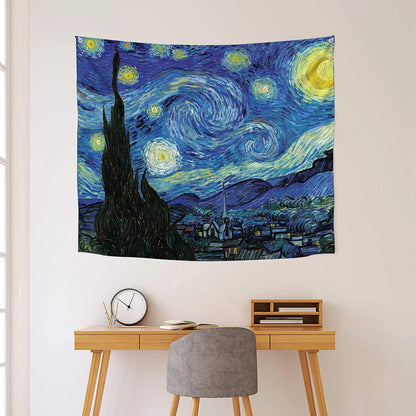 Starry Night Blacklight Tapestry by Van Gogh Wall Art for Bedroom Aesthetic