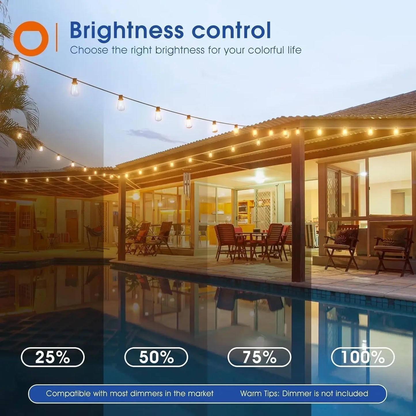 150FT LED Outdoor String Lights Waterproof, Shatterproof, Dimmable Patio Lights