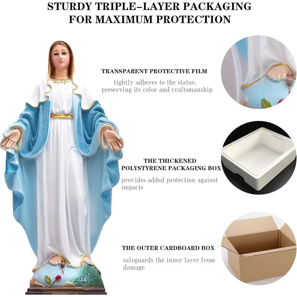 19 inch Resin Virgin Mary Statuette, Catholic Mother Mary Figurine for Religious Decor & Home