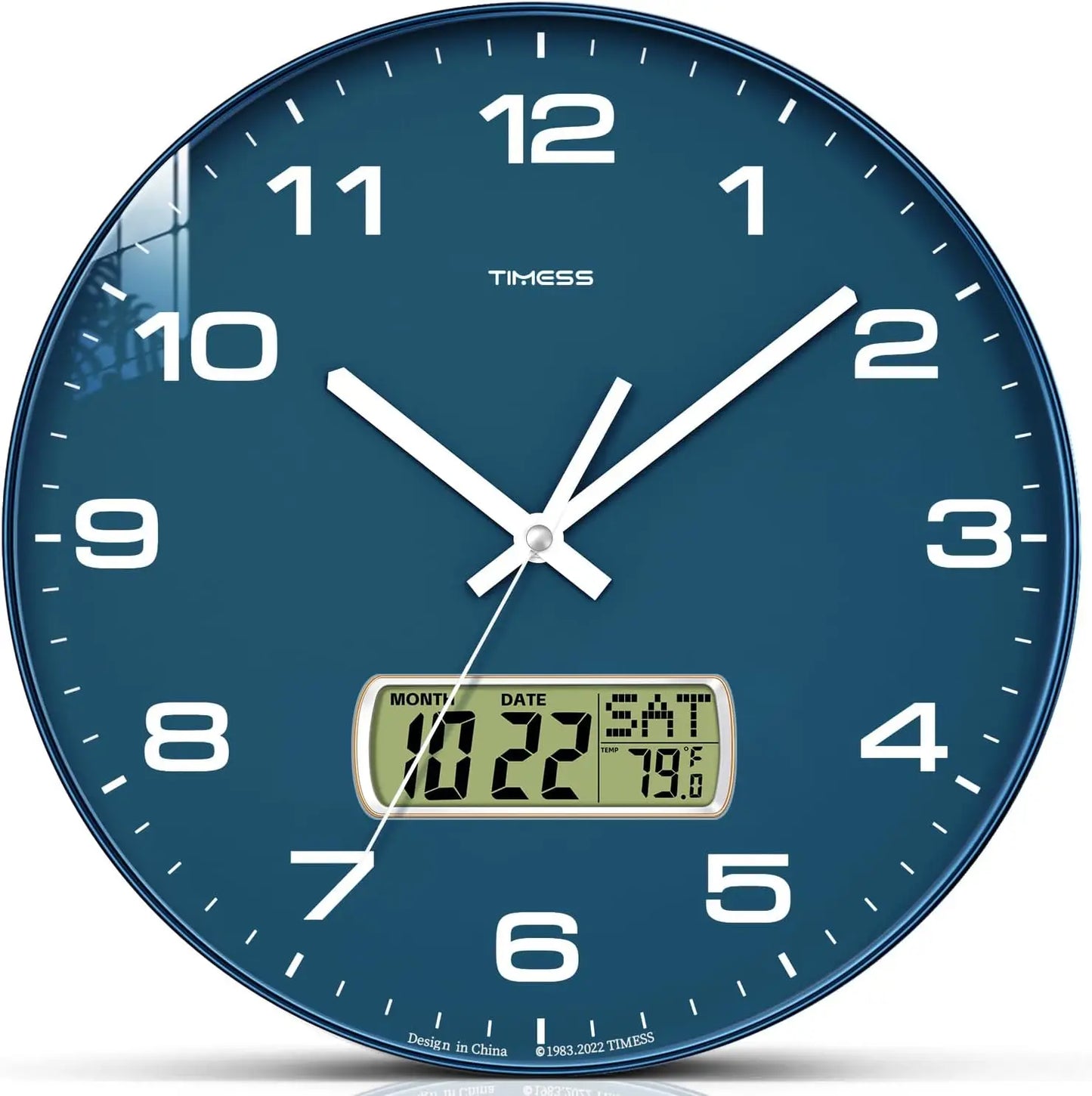 Calendar Wall Clock in 3 Sizes, 4 Colors with Calendar and Fahrenheit Temperature Display