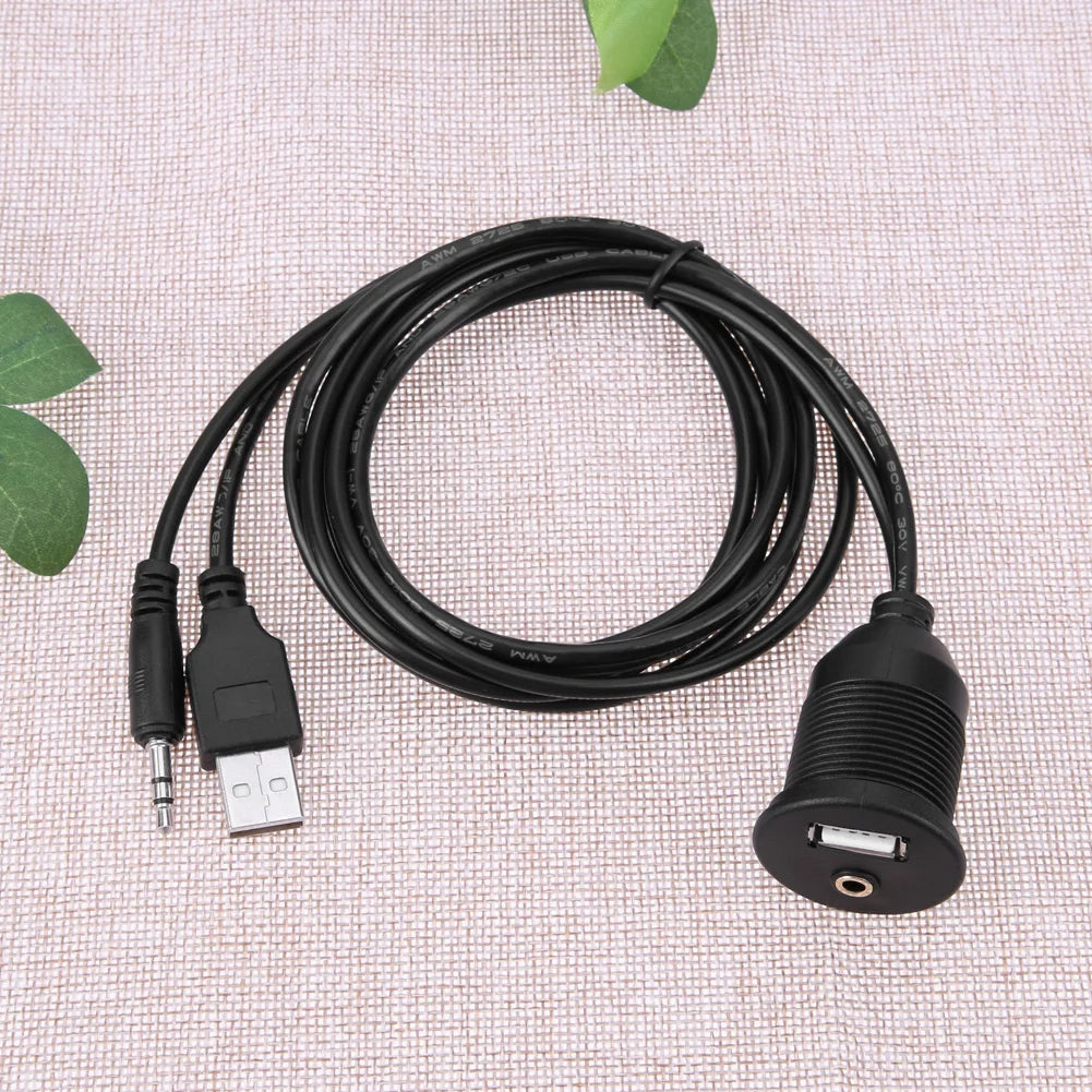 Car Dashboard USB 2.0 and 3.5mm M/F AUX Lead Extension Cable