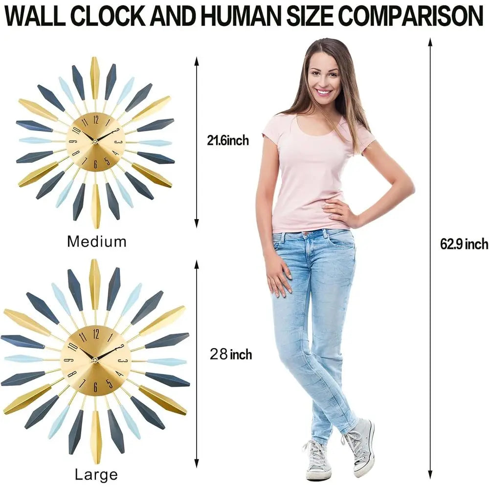 Mid-Century Style Metal Silent Wall Clock, 22 Inch, Modern Decor for Home & Office