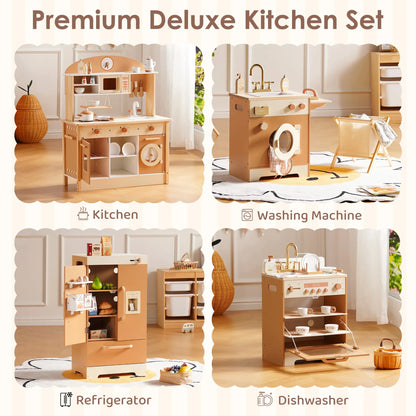 Kids Wooden Play Kitchen All in One Corner Set