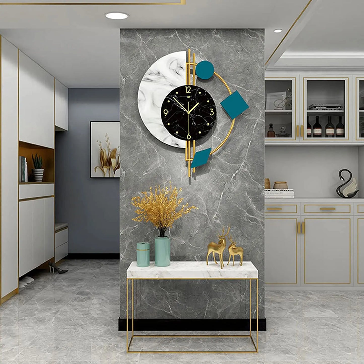 22" Marble Nordic Style Creative Luxury Wall Clock Non-Ticking Silent