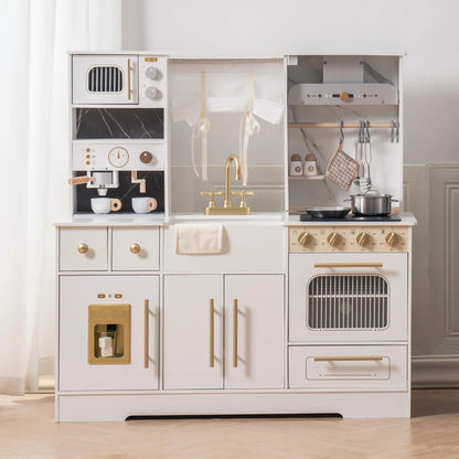 Wooden Play Kitchen with Wash basin, Cookware, Accessories, and Microwave.  Toy Kitchen Gift for Boys and Girls