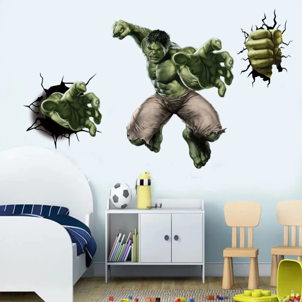 Spiderman, Captain America, Hulk Heroes Wall Stickers For Kids Room Cartoon Movie Mural Art Decals