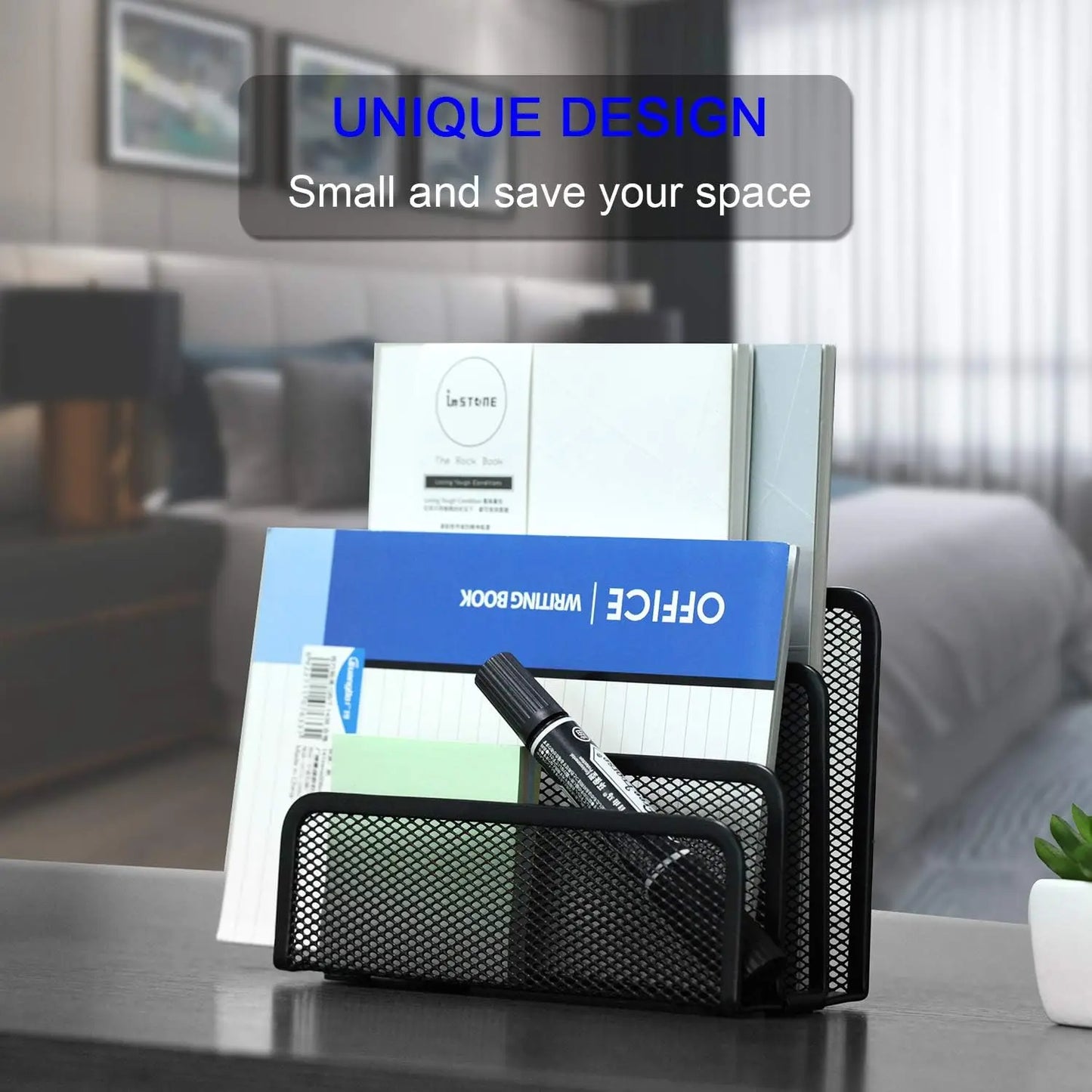 Desk Mail, Paper, File Organizer with 3 Metal Mesh Compartments for Home or Office Desktop