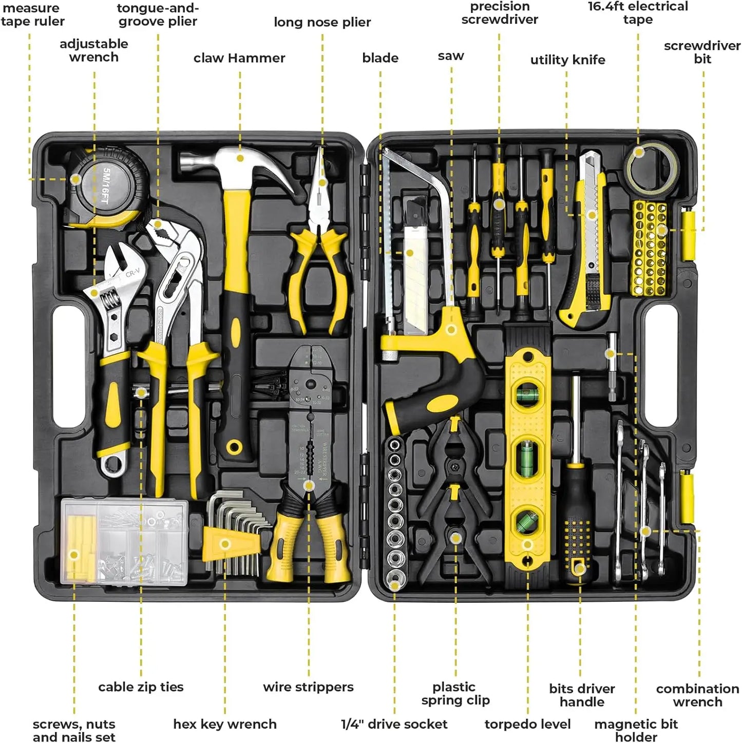 Professional 218 Piece Tool Box for Household, Garage or Shop