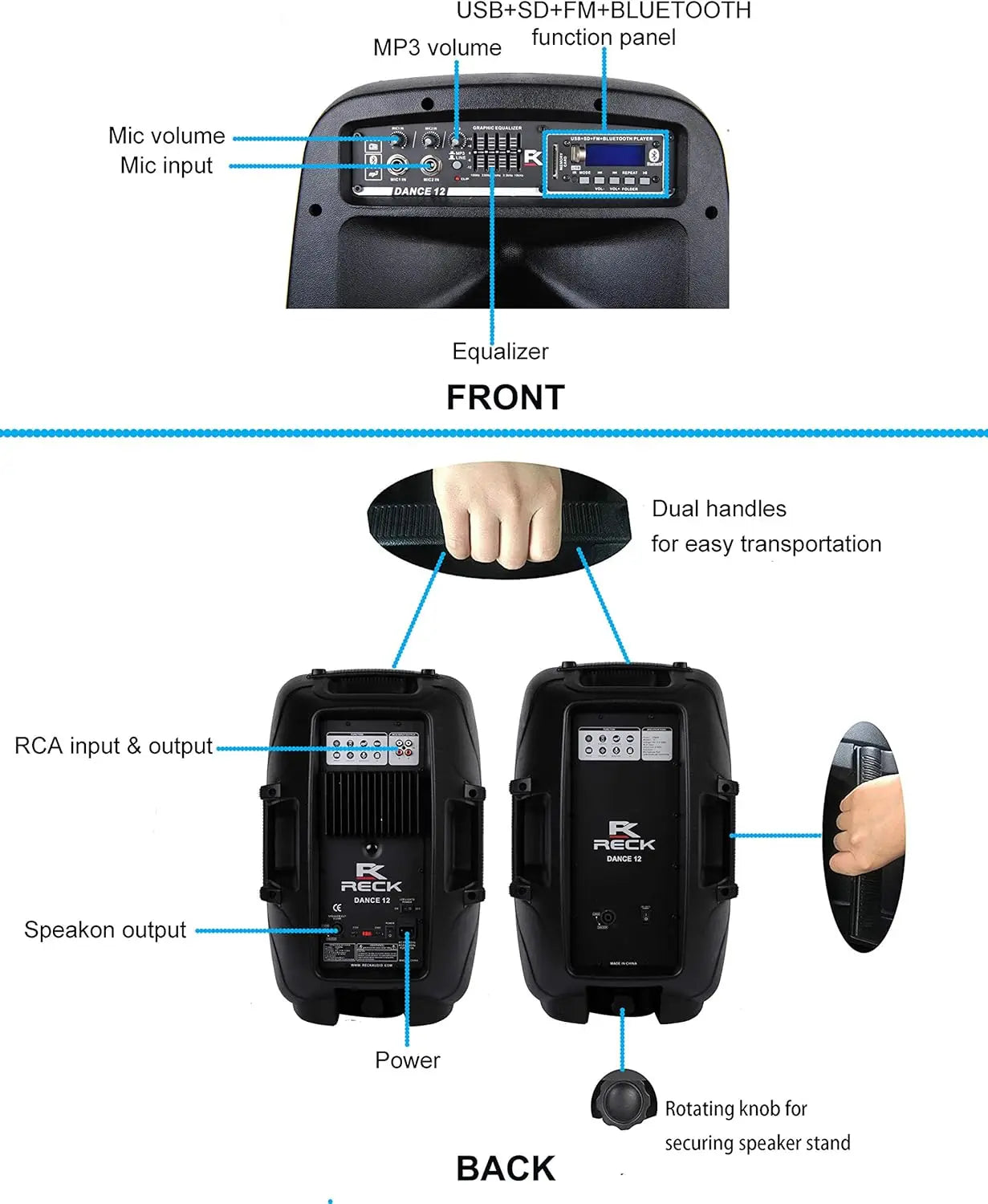 Portable 12-Inch 1000 Watts 2-Way Speaker System