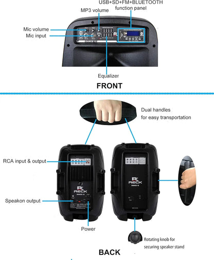 Portable 12-Inch 1000 Watts 2-Way Speaker System