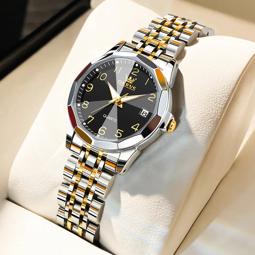 Ladies Waterproof Stainless Steel Luminous Dial and Date Quartz Watch