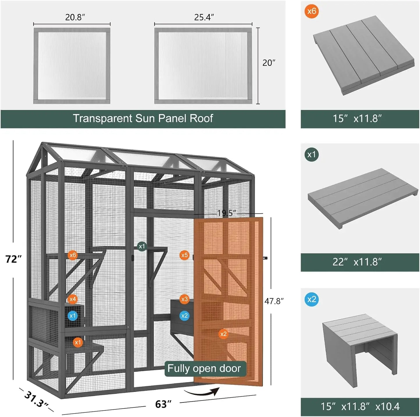 Catio Outdoor Cat Enclosure, Large Cat House for Multiple Cats Walk in Cat Cage with Waterproof Cover and Sunshine Panel Roof